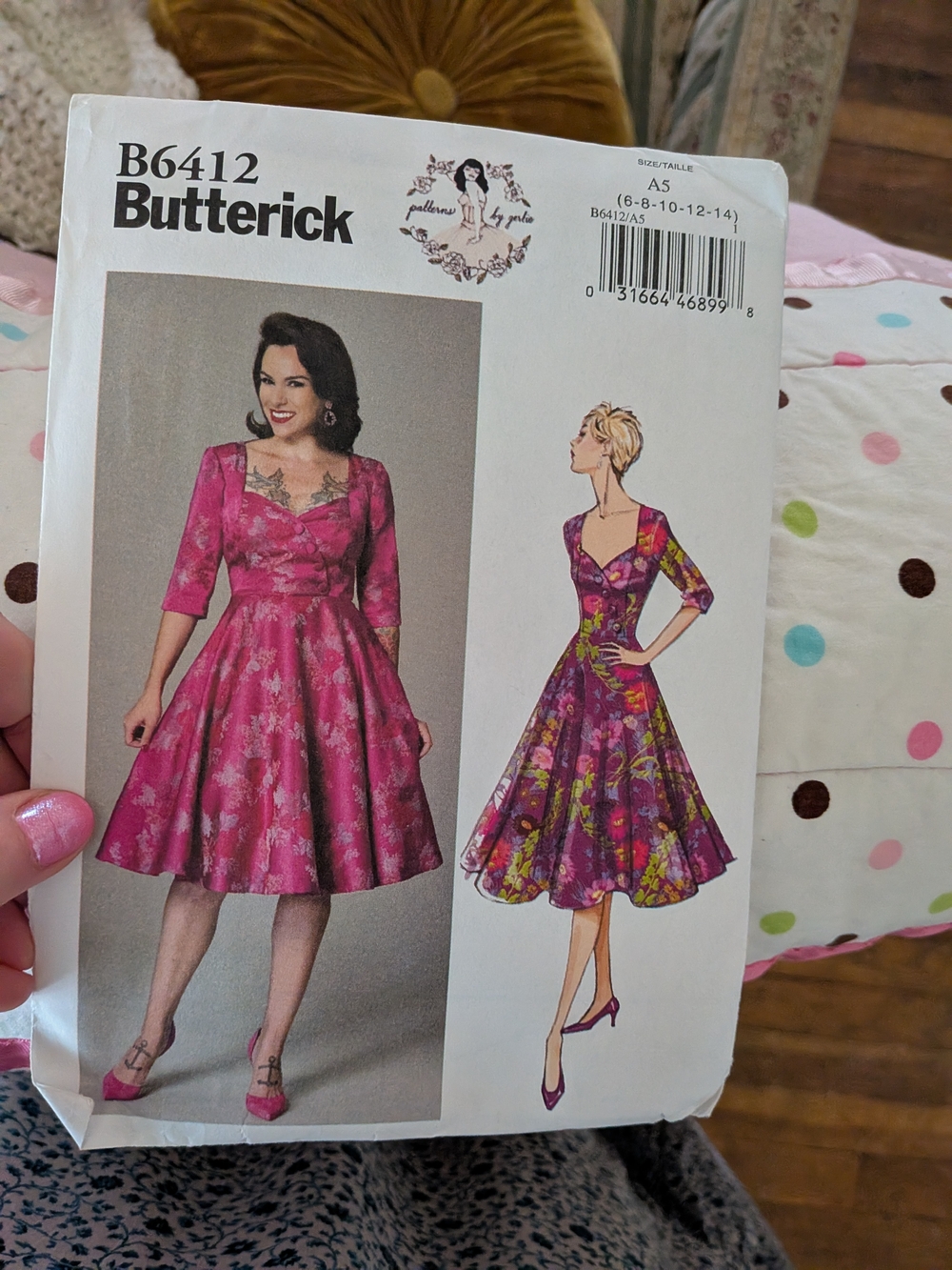 Butterick Gertie B6412 Pink Floral Fit-and-Flare Dress Sewing Pattern Uncut